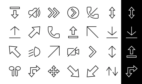 Satz von Linienpfeilen, Richtungen, Pfeile, enthält Symbole wie Pause, Fortsetzung, direkt, rechts, Editierbarer Strich. 480x480, Auf weißem Hintergrund, Vektorillustration — Stockvektor