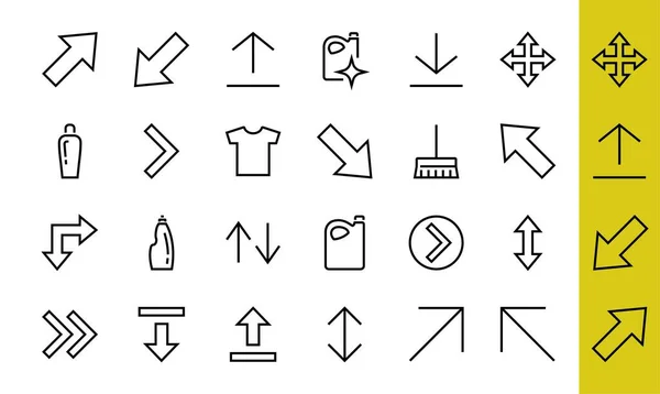 Satz von Linienpfeilen, Richtungen, Pfeile, enthält Symbole wie Pause, Fortsetzung, direkt, rechts, Editierbarer Strich. 480x480, Auf weißem Hintergrund, Vektorillustration — Stockvektor