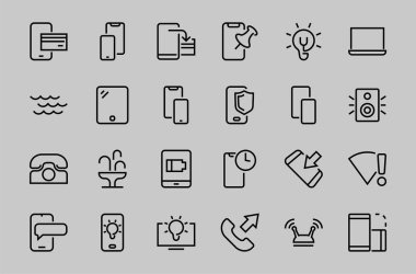 Laptop, tablet, koruma programı, telefon, dijital ağ, ince çizgi vektör aygıtları, düzenlenebilir vuruş simgeleri gibi akıllı aygıtların GADGet vektör simgeleri kümesi