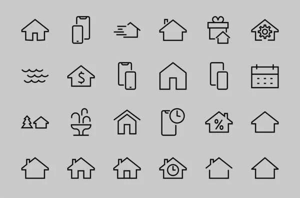 Ensemble simple d'icônes vectorielles ligne à la maison. Contient des symboles de maison à l'intérêt, infuser la maison et plus encore. Course modifiable. 480x480 pixels parfait — Image vectorielle