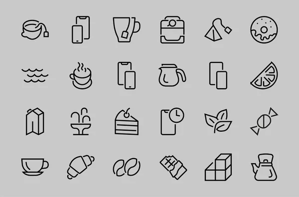 Coffee Tea Linear Icons Set Bevat Iconen Van Thee Theezakje — Stockvector