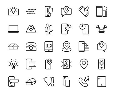 Laptop, tablet, koruma programı, telefon, dijital ağ, ince çizgi vektör aygıtları, düzenlenebilir vuruş simgeleri gibi akıllı aygıtların GADGet vektör simgeleri kümesi