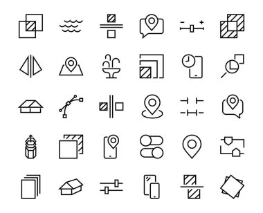 İlgili vektör çizgisi simgelerini düzenleyen basit bir set. Ekin, kopyalama, ölçek, döndürme ve daha fazlası gibi simgeler içerir. Düzenlenebilir felç. 48x48 Piksel Mükemmel. Beyaz arkaplanda