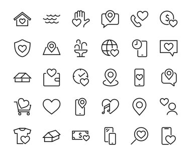  Aşk hakkındaki ikonlar müzik aşkı, aşk ilanı, kalp, favori ev, doğrusal set gibi ikonlar içerir. Beyaz arka planda bir vektör. Düzenlenebilir felç. 480x480