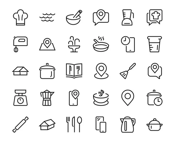 Conjunto Iconos Para Cocinar Cocina Líneas Vectoriales Contiene Iconos Como — Vector de stock