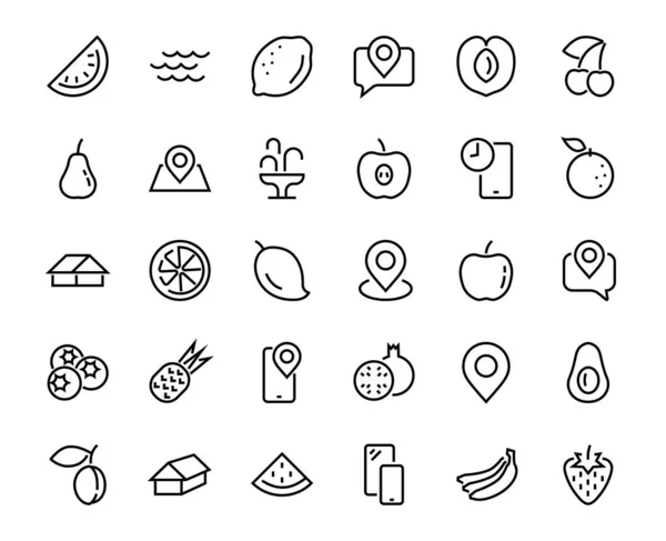 Fruit Icon Set Linee Vettoriali Contiene Icone Come Mela Banana — Vettoriale Stock