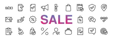 İlgili vektör çizgisi simgelerinden oluşan basit bir set. Güvenlik garantisi, alınan belge, okunan mesaj, doğrulama, kalite ve daha fazlası gibi simgeler içerir. Düzenlenebilir Bar. 480x480. Kara Cuma