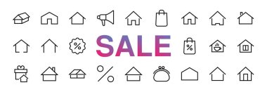 Basit renk düzenlenebilir ev simgesi şablonları. Grafik ve web tasarımı için beyaz arkaplan üzerine izole edilmiş bu tür ikonlar, ev takvimi, kahve dükkanı ve diğer vektör işaretleri içerir. Kara Cuma