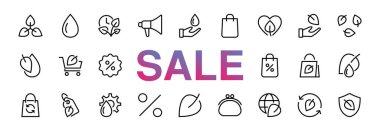 ECOLOGY Vector Line Icons Set, fotosentez, çevre koruma, çevre dostu ambalaj, büyüme süresi, düzenlenebilir felç, Ekolojiyi Koru gibi ikonlar içerir. Kara Cuma