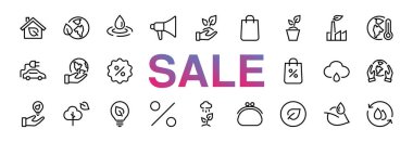 Bir dizi ECOLOGY simgesi, vektör çizgileri elektrikli araba, küresel ısınma, orman, eko, sulama bitkileri, bitkiler gibi ikonlar içerir. Düzenlenebilir felç, ekoloji. Kara Cuma