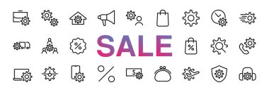 Vektör Satır Simgeleri ile ilgili basit bir ayar ve seçenekler kümesi. Belirlenmiş zaman, iş, telefon ve daha fazlası gibi simgeler içerir. Düzenlenebilir Vuruş... 480x480. Kara Cuma