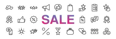 Basit Geri bildirim, ince çizgi simgelerini gözden geçirir. Değerlendirme, inceleme, STAR, ve daha fazlası, düzenlenebilir felç. Vektör çizimi. Kara Cuma