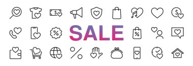 Aşk hakkındaki ikonlar müzik aşkı, aşk ilanı, kalp, favori ev, doğrusal set gibi ikonlar içerir. Beyaz arka planda bir vektör. Düzenlenebilir felç. 480x480. Kara Cuma