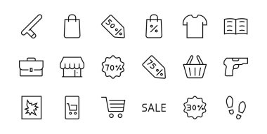 Siber Pazartesi Simgesi Seti indirim paketleri, promosyonlar, alışveriş arabası, büyük indirimler, alışveriş arabası ve daha fazlası içeriyor. Düzenlenebilir vuruş, vektör simgeleri.