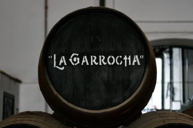 Jerez-Xrs-Sherry'de bir fıçının detayı, küçük şarap imalathaneleri