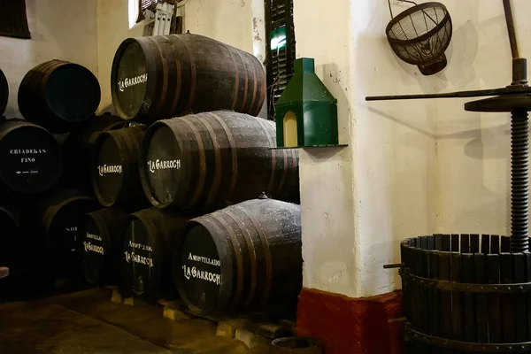 Vaten Lijn Bij Kleine Wijnhuizen Jerez Xrs Sherry — Stockfoto