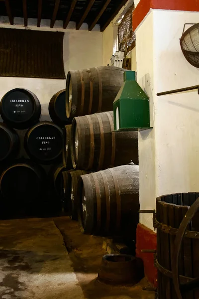 Vaten Lijn Bij Kleine Wijnhuizen Jerez Xrs Sherry — Stockfoto