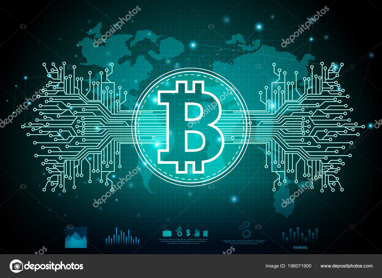 Bitcoin on hi-tech cryptocurrency digital currency with encryption  techniques financial background Stock Vector by ©snapgalleria 196071900