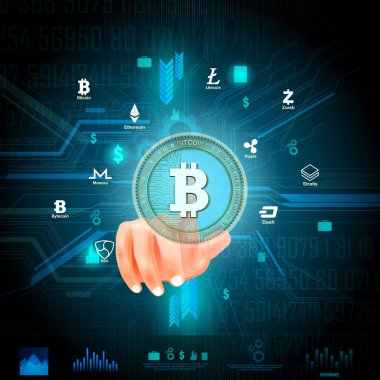 Bitcoin yüksek teknoloji cryptocurrency dijital para ile şifreleme teknikleri finansal arka plan üzerinde
