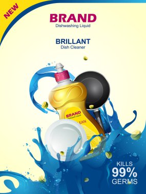 Reklam banner zor leke sökücü sıvı temiz ve taze gereçler için bulaşık makinesi