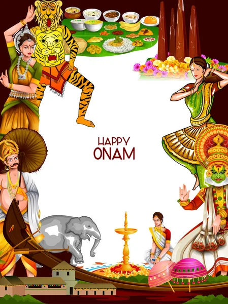 Felice vacanza Onam per lo sfondo del festival dell'India meridionale — Vettoriale Stock