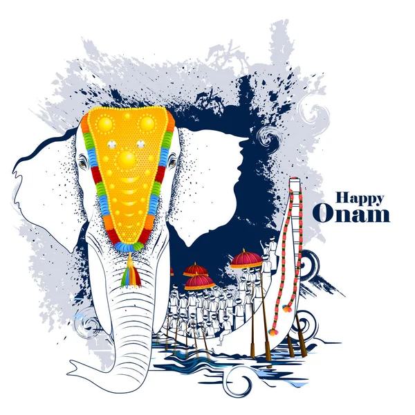 Éléphant décoré pour Happy Onam — Image vectorielle