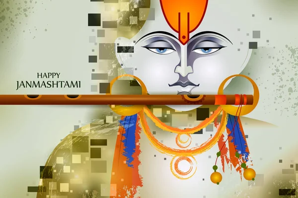 Lord Krishna flüt arka plan tebrik mutlu Janmashtami tatil Hint Festivali üzerinde oynama — Stok Vektör