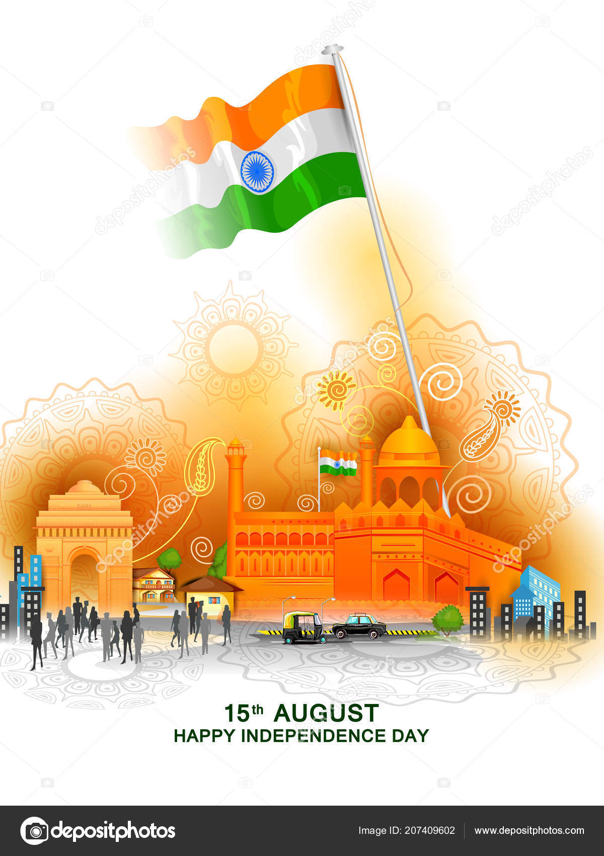 Easy Edit Vector Illustration Monument Landmark India Indian Independence  Day Stock Vector Image by ©snapgalleria #207409602