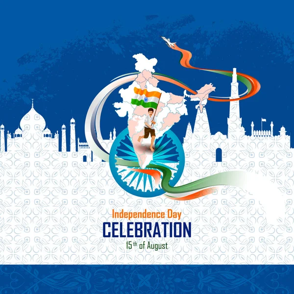纪念碑和具有里程碑意义的印度印度独立日庆祝活动背景 — 图库矢量图片