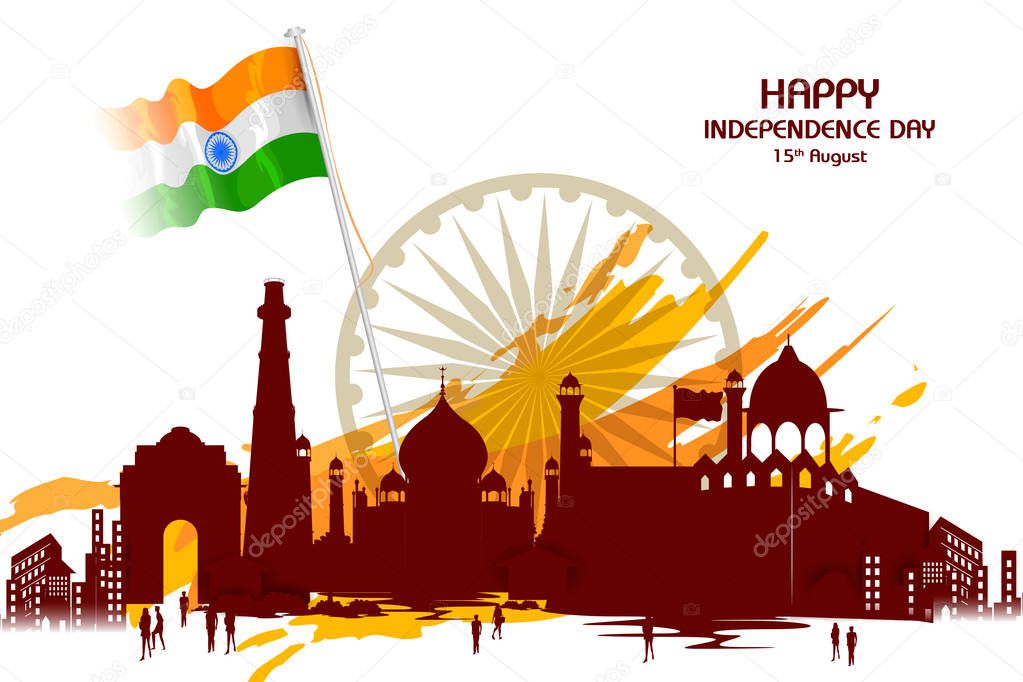 Monument and Landmark of India on Indian Independence Day celebration background