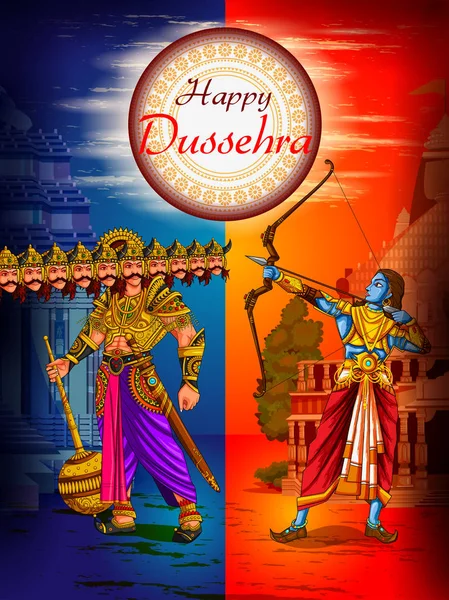 Feliz Dussehra fondo mostrando festival de la India — Vector de stock