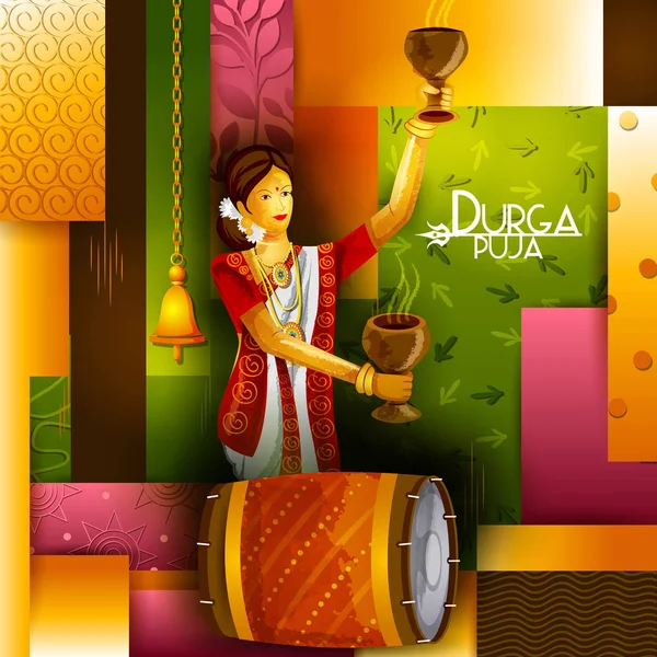 Happy Durga Puja Ινδία φεστιβάλ διακοπές φόντο — Διανυσματικό Αρχείο