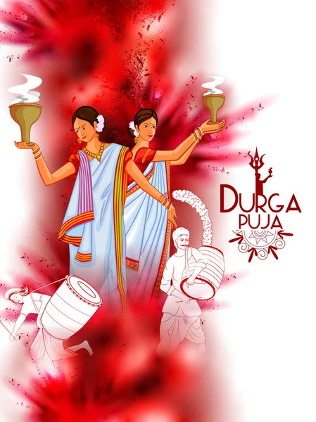 Happy Durga Puja Ινδία φεστιβάλ διακοπές φόντο — Διανυσματικό Αρχείο