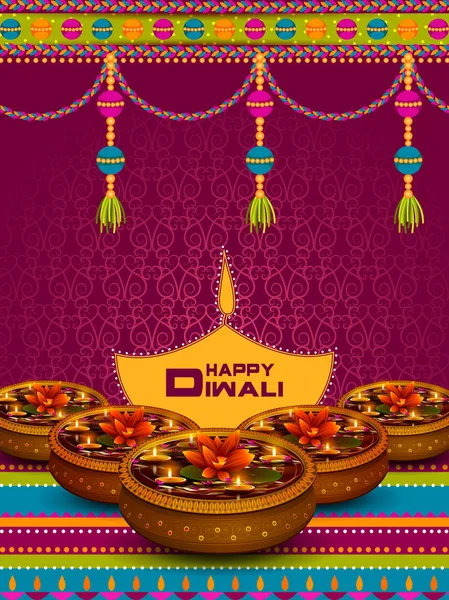 Иллюстрация украшенной diya для праздничного фона Happy Diwali — стоковый вектор