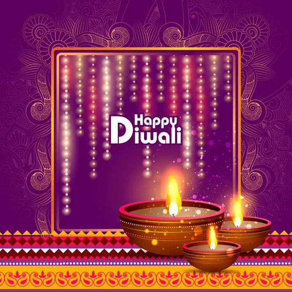 Ilustración de diya decorada para feliz fondo de vacaciones Diwali — Vector de stock