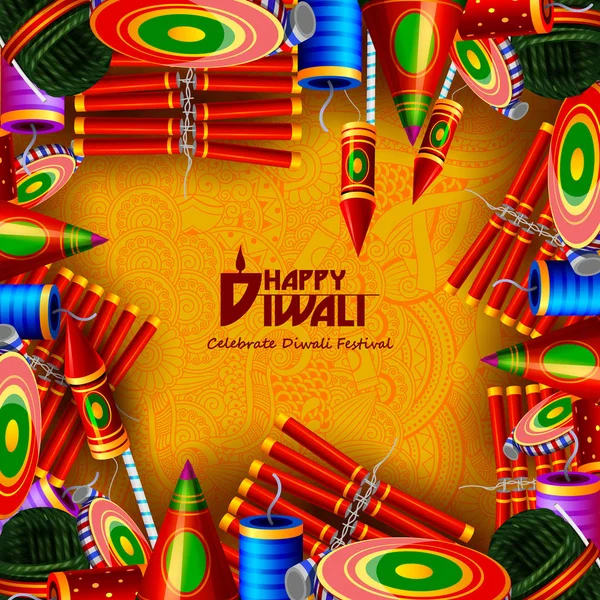 Vektor-Illustration von Feuerwerkskörpern für glücklichen Diwali-Urlaubshintergrund — Stockvektor
