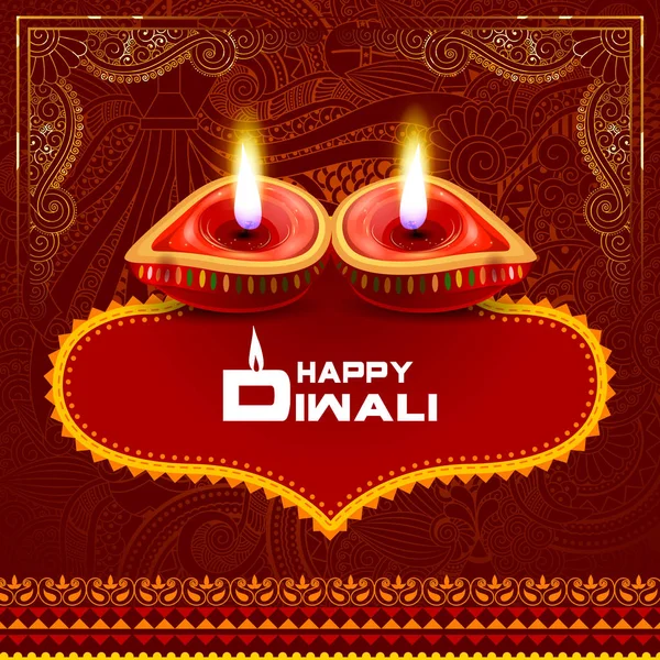 Ilustrace zdobené diya pro šťastný Diwali holiday pozadí — Stockový vektor