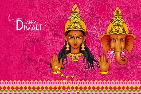 Lakshmi e Ganesha para Happy Diwali —  Vetores de Stock