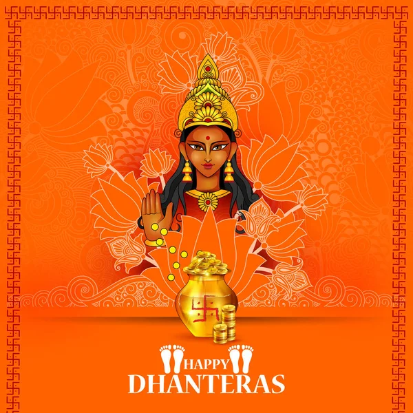 Dea Lakshmi per Happy Dhanteras Diwali — Vettoriale Stock