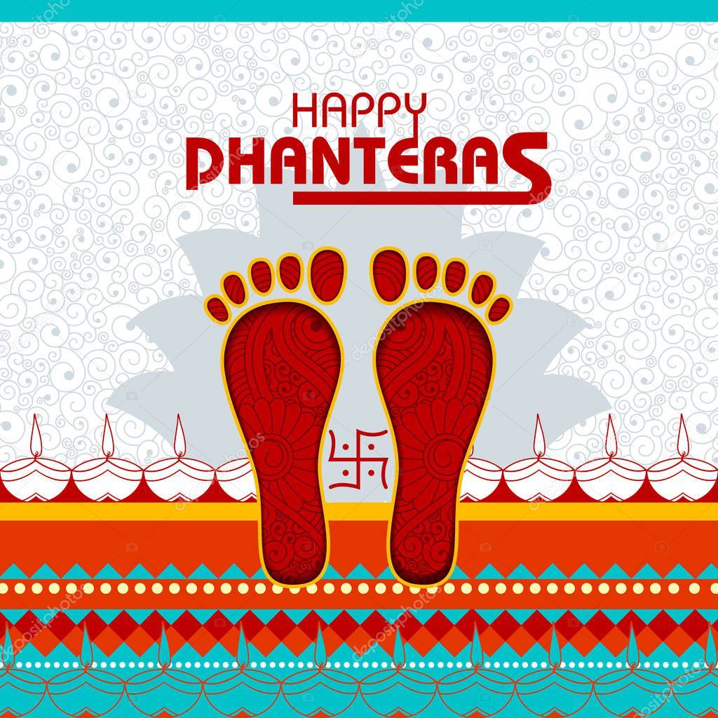 Illustration of decorated Happy Dhanteras Diwali holiday background