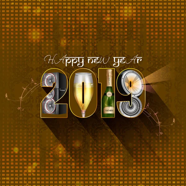 Ευτυχισμένο το νέο έτος 2019 επιθυμεί εποχιακό χαιρετισμό φόντο — Διανυσματικό Αρχείο