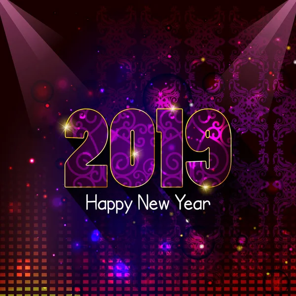 Ευτυχισμένο το νέο έτος 2019 επιθυμεί εποχιακό χαιρετισμό φόντο — Διανυσματικό Αρχείο