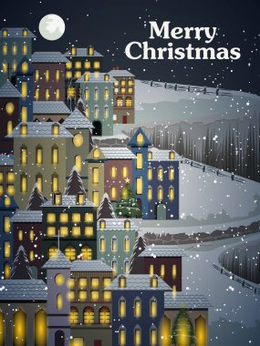 Neşeli Noel tatili için karlı manzara kış arka plan