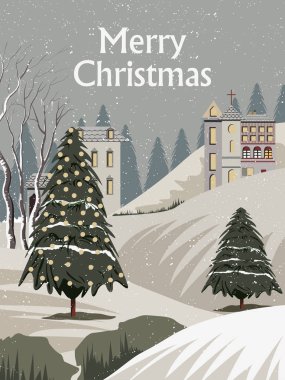 Neşeli Noel tatili için karlı manzara kış arka plan