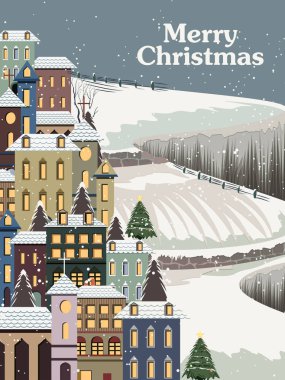 Neşeli Noel tatili için karlı manzara kış arka plan