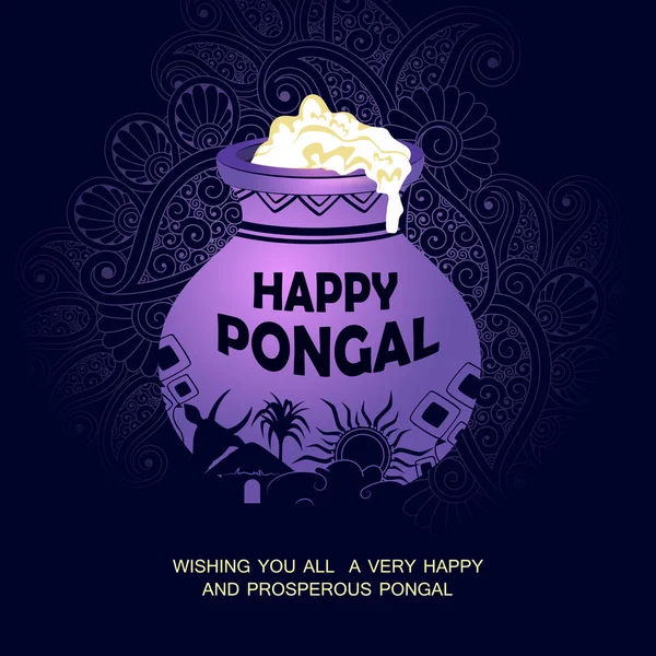 Tamil Nadu Hindistan 'ın Mutlu Pongal Festivali — Stok Vektör