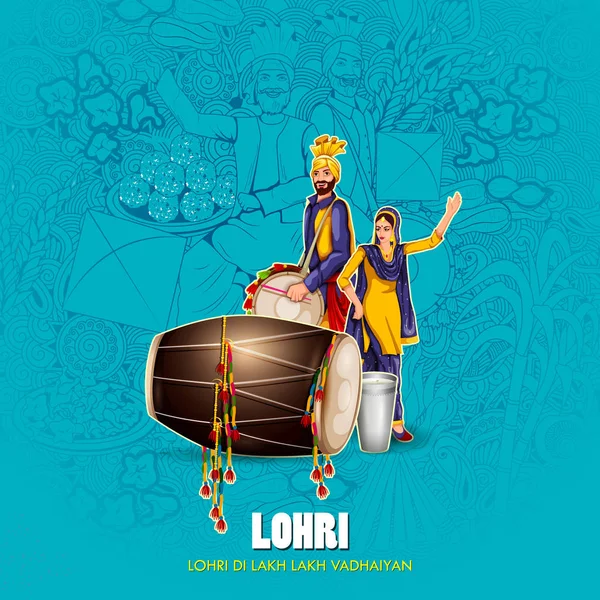 Happy Lohri festival du Pendjab Inde fond — Image vectorielle