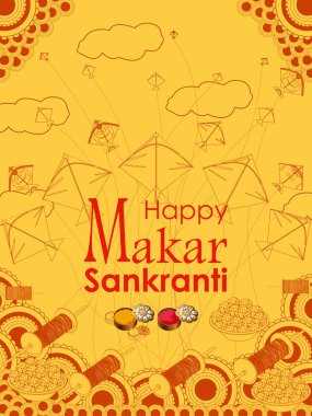 Mutlu Makar Sankranti arka planı renkli uçurtmayla