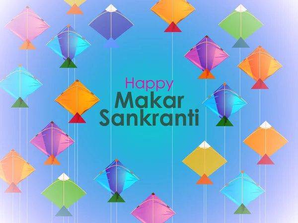 Mutlu Makar Sankranti arka planı renkli uçurtmayla — Stok Vektör