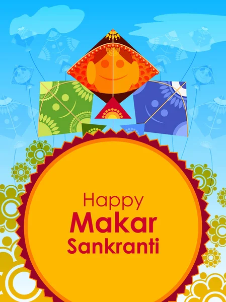 Happy Makar Sankranti Hintergrund mit bunten Drachen — Stockvektor